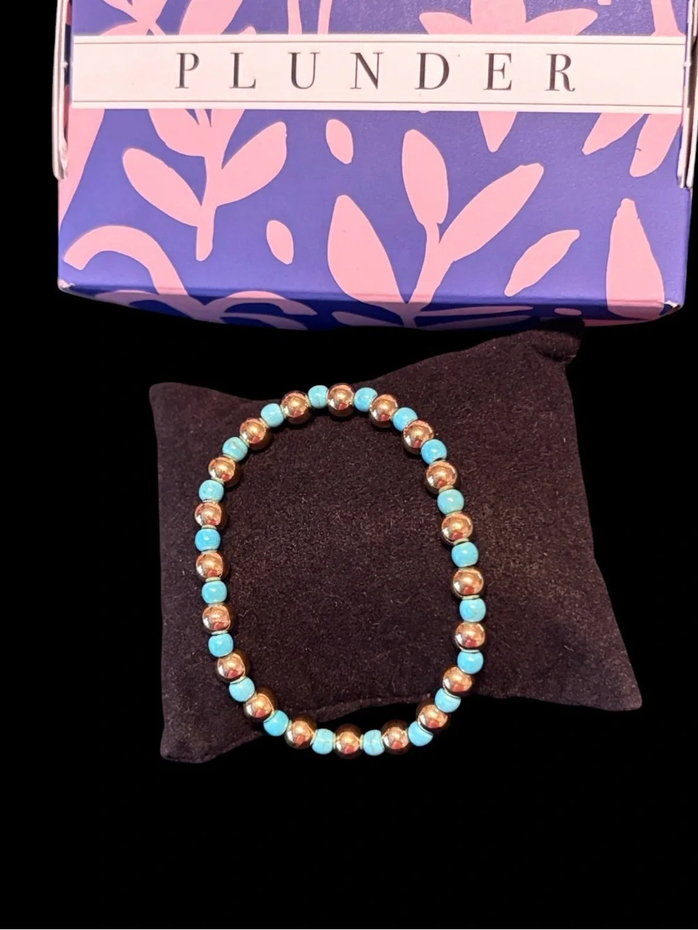 Plunder Turquoise and Gold Beaded Stretch Bracelet